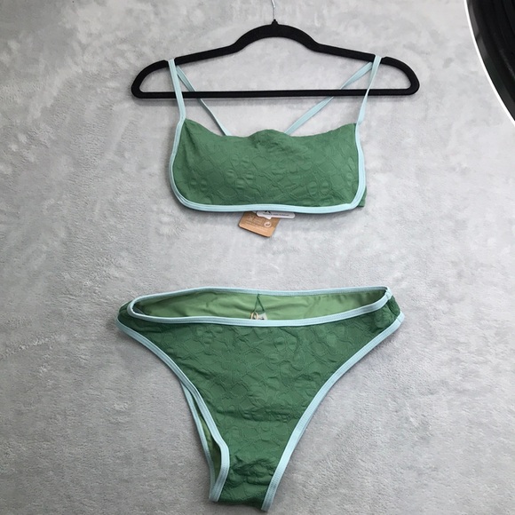 Berlook Dark Green Jacquard X Cross Bikini with matching cheeky bottom L - Picture 3 of 11